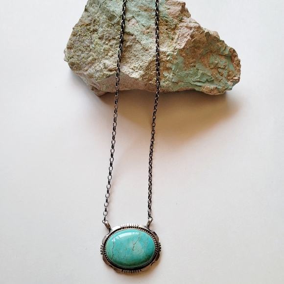 Turquoise and Sterling Silver Necklace Native American...